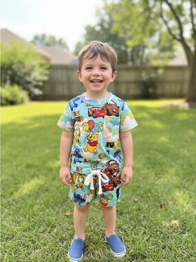 BAMBOO Multi-Color Cartoon Print Kids Matching Set